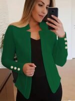 Solid Open Front Blazer, Casual Long Sleeve Button Blazer For Office & Work, Women'S Clothing - Image 3