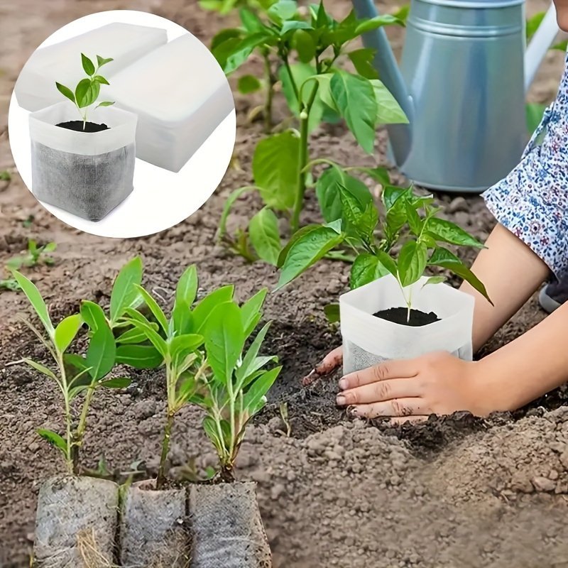 product-Fancyalgo-VirtualModelMatting-239d67b003defc1e30a51746c06b3f6f.jpg 100Pcs Seed Nursery Bags - Non-Woven Fabric Plant Pouches For Seedlings, Transplant Pouches For Home Garden & Agricultural Use, 8.0X10.01Cm, Seedling Plant Nursery Bags, Garden Seedling Care, Nonwoven Fabric, Natural Fabric - Image 1