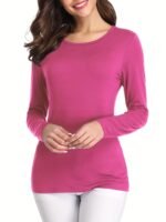 Solid Crew Neck T-Shirt, Casual Long Sleeve Lim Top For Spring & Fall, Women'S Clothing - Image 8
