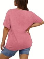 Plus Size Casual T-Shirt, Women'S Plus Heart & Slogan Print Short Sleeve Round Neck Medium Stretch T-Shirt - Image 4