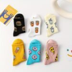 6 Pairs Women'S Fashion Creative Food Print Short Socks - Playful Burger, Donut & Coffee Cup Designs, Vibrant Colors, Soft Breathable Fabric, Machine Washable For Casual Casual Attire, Food Socks, Quirky Outfits, Fun Patterns, Comfortable Fit, Sock Collectors - Image 6