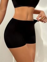 1Pc Women'S High-Waisted Seamless Shaping Shorts - Ice Silky-Like Nylon-Spandex Blend, No-Roll Edge Design, Smooth Non-See-Through Fabric For Gym, Workouts & Casual Attire - Black, High Waisted Shorts - Image 8