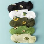 5 Pairs Women'S Avocado Print Ankle Socks - Elegant Casual Short Socks With Playful Fruit Design, Soft Breathable Fabric, Machine Washable For Casual Attire, Comfortable Footwear, Fun Design, Comfortable Material, Stylish Women - Image 2
