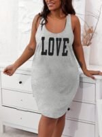 Women'S Plus Size Light Blue "Love" Print Tank Sleep Dress - Casual, Comfortable Polyester Blend Nightgown With Shoulder Cut-Outs For Summer, Romantic Summer Dress | Sleeveless Sleepwear | Polyester Blend Fabric - Image 7