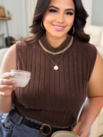 Bestie Solid Color Versatile Sleeveless Base Layer T-Shirt For Women Plus Size Curves - Image 9