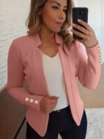 Solid Open Front Blazer, Casual Long Sleeve Button Blazer For Office & Work, Women'S Clothing - Image 6