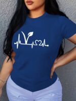 Plant Print Short Sleeve T-Shirt, Crew Neck Casual Top For Summer & Spring, Women'S Clothing - Image 6