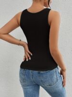 Women'S Sexy Slim Fit Sleeveless Boat Neck Tank Top - Stretchy Knit Fabric With Keyhole Cutouts, All-Season Versatile Wear, Machine Washable Solid Color, Ladies Tank Tops - Image 10