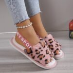 Cozy Leopard Print Women'S Plush Slippers - Warm, Breathable Fabric Indoor Shoes With Eva Sole, Pink Trim - Perfect For Home, Dorm | All-Season Comfort, Ladies Slippers - Image 6