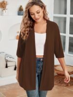 Elegant Plus Size Women'S Cardigan - Chic Solid Color, Half Sleeve, Open Front With High Stretch Fabric, Perfect For Fall/Winter - Machine Washable, Plus Size Cardigan - Image 2