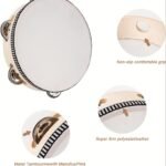 1Pc White Birch Wood Handheld Tambourine, Single Row Metal Jingles, Percussion Musical Instrument For Church, Ktv, Party, Game - No Case Included - Image 4