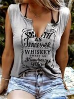 Smooth As Tennessee Whiskey Sweet As Strawberry Wine Women'S Tank Top - Soft Pink Sleeveless V-Neck Casual Shirt With Bold Letter Print, Thick Strap Country Music Style, Machine Washable All-Season Wear, Festive Concert Attire, Nontransparent Fabric - Image 6