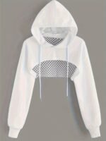 Solid Color Causal Sports Crop Hooded Sweatshirt, Drawstring Long Sleeve Pullover Hoodie, Women'S Clothing - Image 2