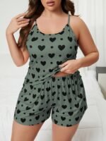 Women'S Cute Heart And Polka Dot Pajama Set - Red Camisole Top & Elastic Waist Shorts, Soft Polyester Blend, Machine Washable Sleepwear, Comfortable Loungewear|Heart Pattern Design|Smooth Fabric Finish - Image 3