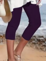 Plus Size Women'S High-Waisted Stretchy Athletic Leggings - Summer Yoga Running Casual Pants, Semi-Sheer Solid Color, Machine Washable, Beach Activewear, Comfortable Fit - Image 4