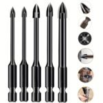 5Pcs High-Efficiency Universal Drilling Tool, Hexagonal Shank Cross Reaming Triangular Drill Bit, Glass Ceramic Woodworking Electric Tool, Hard Alloy Accessory, Cross Spear Head Drill Bit 3/4/5/6/8Mm - Image 7