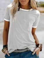 Loose Crew Neck T-Shirt, Casual Simple Short Sleeve Summer T-Shirts Tops, Women'S Clothing - Image 5