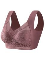 Qvr Seamless Lace Bralette - Full Coverage, Wireless, Push-Up With Scalloped Neckline & Floral Lace Detail, Comfortable Nylon Blend, Non-See-Through - Elegant Brown, Casual Lingerie|Floral Lace Design|Nylon Blend Fabric - Image 9