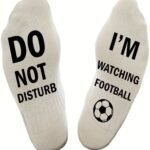 1 Pair Upmic Cotton Blend Knit Crew Socks, "Do Not Disturb I'M Watching Football" Letter Print, Sports Theme, Machine Washable, 70% Cotton 30% Polyester, 120G/M?, Novelty Gift Socks