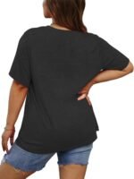 Plus Size Casual T-Shirt, Women'S Plus Heart & Slogan Print Short Sleeve Round Neck Medium Stretch T-Shirt - Image 5