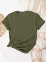 Women'S Casual Solid Color Crew Neck Short Sleeve T-Shirt - Soft Breathable Fabric, Machine Washable, Versatile Everyday Top For Spring & Summer, Ladies T Shirts, Simple Design Tee, Smooth Texture Shirt, Summer Outfit, Comfortable Tee, Basic Tee, Summer Clothing - Image 3