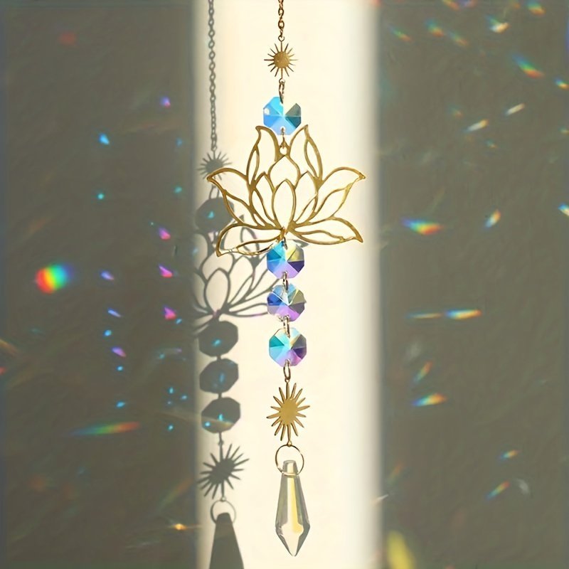 product-Fancyalgo-VirtualModelMatting-3402e088478e2e91ae59ef58f0f3b3c2.jpg 1Pc Crystal Sun Catcher, Wind Chime, Lotus Flower Pendant For Wedding Party Home Decoration Car Hanging Hanging Ornament Suncatcher, Photo Props, Outdoor Decor - Image 1