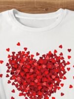 Heart Print Crew Neck T-Shirt, Casual Short Sleeve Top For Spring & Summer, Women'S Clothing - Image 5