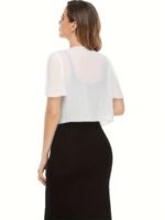 Open Front Crop Top, Elegant V-Neck Short Sleeve Chiffon Blouse, Women'S Clothing - Image 5