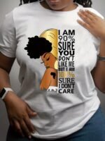 Women'S Purple "I Don'T Care" Empowerment Print T-Shirt - 100% Positive Affirmation Short Sleeve Top With Golden Accents, Round Neck Casual Summer Shirt, Machine Washable & Semi-Sheer For Layering, Everyday Fashion, Fashion Statement Tee, Medium Elasticity Fabric, Spring Outfit, Trendy Design, Breathable Material, Printed Tee, Fashion Lovers - Image 7