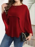 Women'S Plus Size Elegant Crew Neck Shirt, Solid Color Polyester 100%, Non-Stretch Woven Fabric, Versatile Blouse For Spring/Summer/Fall - Image 9