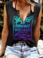 Smooth As Tennessee Whiskey Sweet As Strawberry Wine Women'S Tank Top - Soft Pink Sleeveless V-Neck Casual Shirt With Bold Letter Print, Thick Strap Country Music Style, Machine Washable All-Season Wear, Festive Concert Attire, Nontransparent Fabric - Image 2