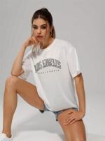 Solid Color Letter Print Casual Sports T Shirt, Soft Crew Neck Short Sleeve Tee, Women'S Clothing