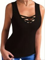 Solid Criss Cross Tank Top, Casual Summer Versatile Sleeveless Top, Women'S Clothing - Image 3