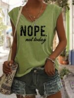 Women'S Sleeveless V-Neck T-Shirt - "Nope. Not Today" Graphic Tee In - Casual Summer Everyday Outfits - Machine Washable Tops For Women - Image 4