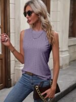 Eyelet Crew Neck Tank Top, Casual Sleeveless Tank Top For Summer, Women'S Clothing