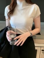 New Style Knitted Versatile Design Half-High Collar Short Sleeve Thin Pullover - Image 6