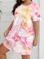Plus Size Casual Nightdress, Women'S Plus Tie Dye Short Sleeve Round Neck Tee Sleep Dress - Image 8
