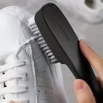1Pc Ergonomic Long-Handle Shoe & Clothes Cleaning Brush, Soft Bristles, Black - Ideal For Sneakers With White Accents, Gentle On Fabrics