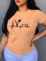 Plant Print Short Sleeve T-Shirt, Crew Neck Casual Top For Summer & Spring, Women'S Clothing - Image 2