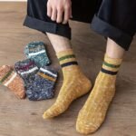 5/10 Pairs Men'S Casual Striped Retro Blend Knitted Socks Thick, Soft, Warm, Breathable & Moisture- Crew Socks For Boys, Autumn/Winter Socks - Image 6