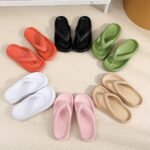 Solid Color Eva Flip Flops, Simple Style Soft Sole Wear-Resistant Pillow Slides, Indoor & Outdoor Beach Shoes For Holiday - Image 2