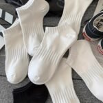 4 Pairs Of White Socks For Women, Mid-Calf Autumn And Spring Fashionable Black Couple'S Sports Long Socks - Image 4