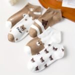 5-Pair Women'S Ankle Socks - Cute Bear Face & Paw Prints, Lightweight Breathable Everyday Socks For Spring/Summer, Brown Beige & Colors, Casual Outfits & Themed Events - Perfect Gift For Anime Fans, Seasonal Footwear, Playful Design, Comfortable Fit, Kawaii Lovers - Image 3