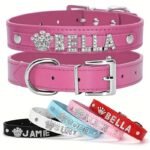 Personalized Dog Collar - Custom Name/Text, Faux Leather Pet Id Tag With Rhinestone Heart Star, Adjustable Metal Buckle, For Small, Medium, Large Dogs - Birthday, Anniversary, Housewarming Gift For Puppy Or Adult Dogs - Available In Pink, Red