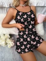 Summer Women'S Butterfly Print Camisole Shorts Casual Pajama Set - Image 3