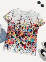 Abstract Print Crew Neck T-Shirt, Casual Short Sleeve T-Shirt For Spring & Summer, Women'S Clothing - Image 2