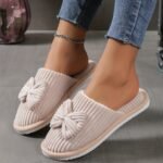 Women'S Slip-On Winter Slippers - Cozy Fleece-Lined Eva Sole, Soft All-Season Indoor House Shoes For Home & Couples, Casual Slip-On Design With Bow Detail, Slipon Shoes - Image 4
