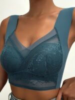 Qvr Seamless Lace Bralette - Full Coverage, Wireless, Push-Up With Scalloped Neckline & Floral Lace Detail, Comfortable Nylon Blend, Non-See-Through - Elegant Brown, Casual Lingerie|Floral Lace Design|Nylon Blend Fabric - Image 10