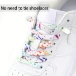 1 Pair Ink Splashing Lazy Free Tie Elastic Shoelaces, Elastic Multicolor Shoelaces With 4Pcs Metal Press Buckles