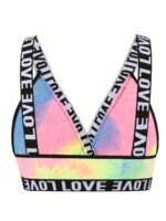 Women'S Plus Size Cross Strap Tie-Dye Bralette - Stretchy Polyester/Elastane Blend, No Padding, Mid-Rise Elegant Design For Everyday & Special Occasions - Image 9